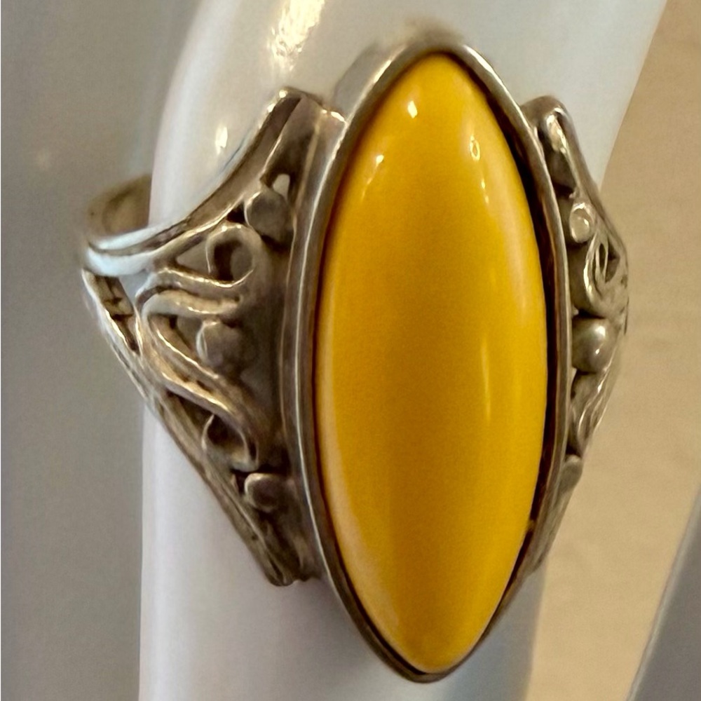 Vintage-Inspired Sterling Ring w/ Rhodonite Marquise Stone, Sz 7 1/2